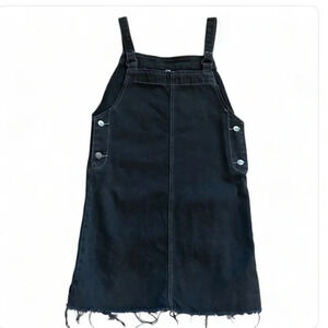 RVCA Women’s XS Distressed Raw Hem Black Dungaree Mini Grunge Overalls Dress